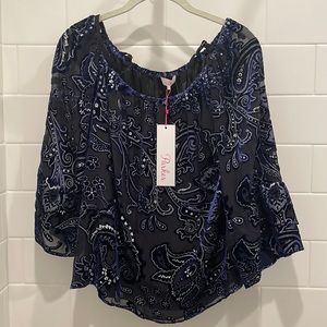 NWT Parker S ultraviolet patterned Belle sleeve top (can be on or off shoulder)